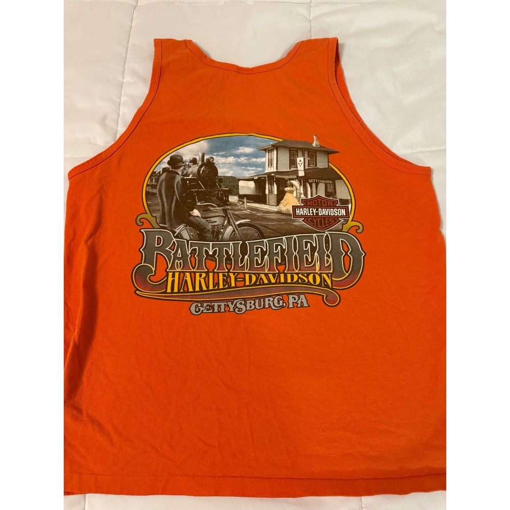 Harley-Davidson Live To Ride Tank Top Mens Orange Gettysburg PA Eagle 2006 - Picture 5 of 6
